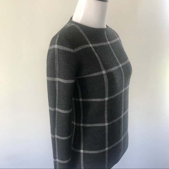 Athleta Dakota Merino Wool Plaid Windowpane Gray Sweater - Size XXS - Picture 8 of 10